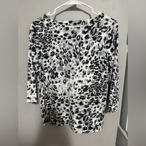 Chico's Black and White Leopard Print 3/4 Length Sleeve Top Size 1 (M)